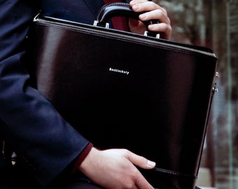 Black Italian Leather Laptop Bag