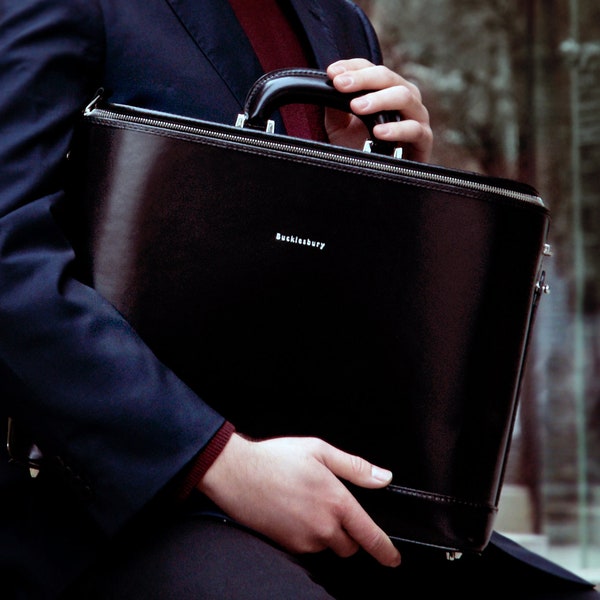Black Italian Leather Laptop Bag