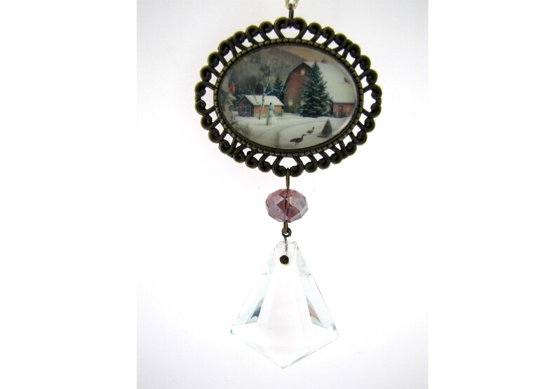 OOAK Handmade Antique Glass Farm Christmas ORNAMENT Suncatcher image 0