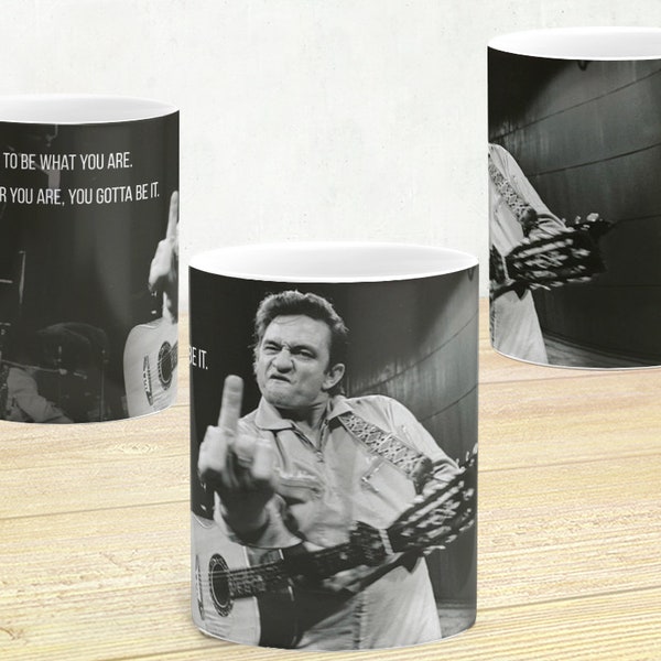 Johnny Cash mug, Johnny Cash quote MUG, johnny cash custom mug, Johnny Cash Middle Finger Famous Photo