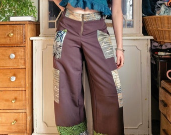 Ramble On Trousers in Brown Patchwork - sustainable, ethical, reclaimed, upcycled, handmade