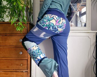 Ramble On Trousers in Patchwork Blue - sustainable reclaimed reworked slow handmade