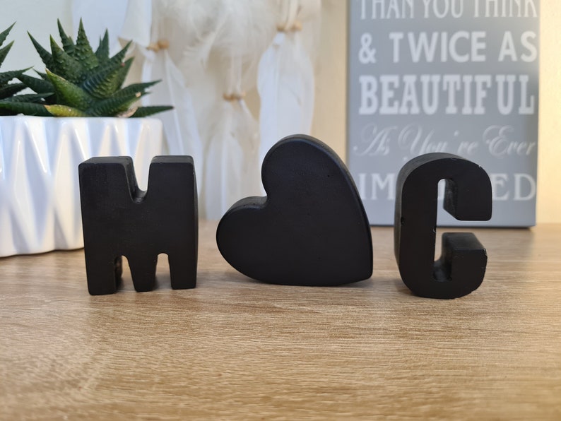 Boyfriend gift| anniversary gift Concrete initials Gift Set fully painted||black letters |valentines day gift||Personalised Words||