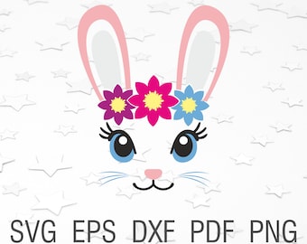 Cara de conejito svg orejas de conejo de Pascua svg chica conejito vector de conejo de pascua niños hijos orejas svg archivo lindo conejito para la silueta cricut conejo cara de conejo