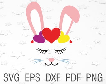 Cara de conejito svg orejas de conejo de Pascua svg chica conejito vector de conejo de pascua niños hijos orejas svg archivo lindo conejito para la silueta cricut conejo cara de conejo