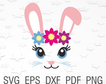 Cara de conejito svg orejas de conejo de Pascua svg chica conejito vector de conejo de pascua niños hijos orejas svg archivo lindo conejito para la silueta cricut conejo cara de conejo
