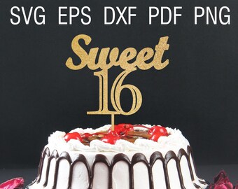 Sweet 16 svg cake topper 16th birthday Sixteenth birthday 16th svg Sweet sixteen template 16th birthday decorations diy