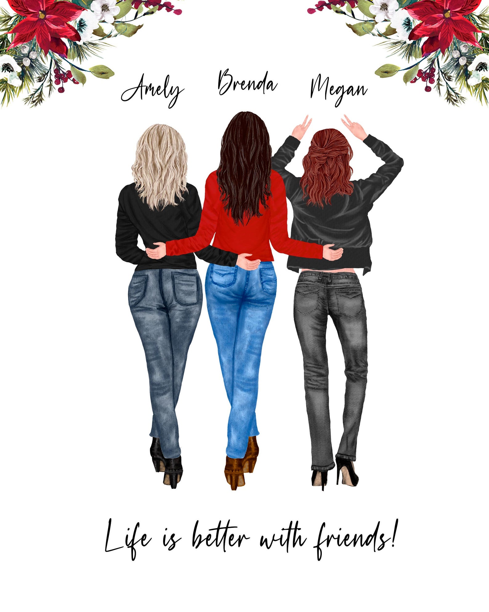 Three Best Friends Personalized Print 3 Best Friend Gifts Bff Etsy UK