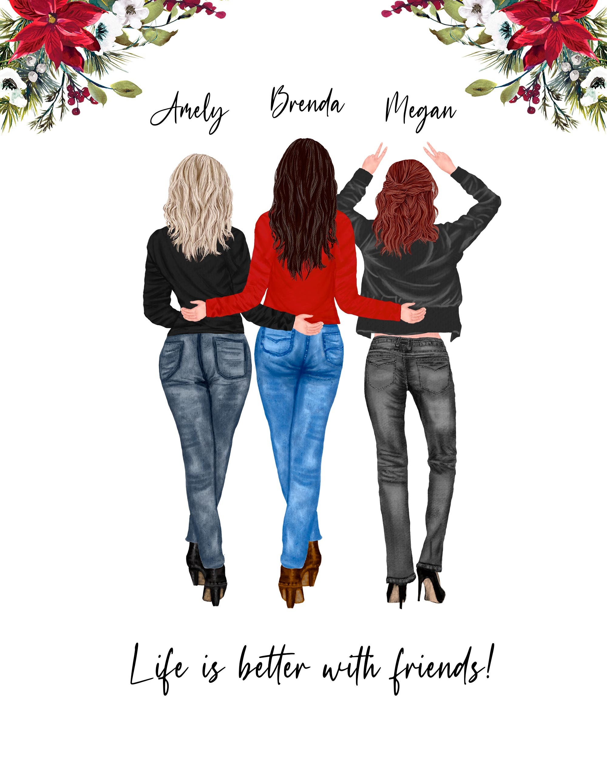 Drei beste Freunde personalisierte Druck 3 besten Freund Etsy.de