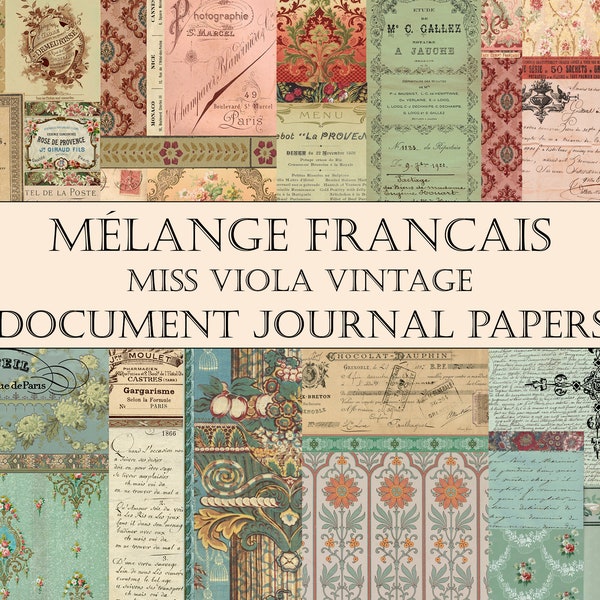 MELANGE FRANCAIS - Collaged French Ephemera, Antique Wallpapers, French Printable, Document Journal Papers, Collage Papers