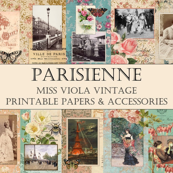 PARISIENNE - French Theme Papers, Journal Cards, Collage Strips, Romantic, Floral, Paris, Vintage French Photography, French Garden