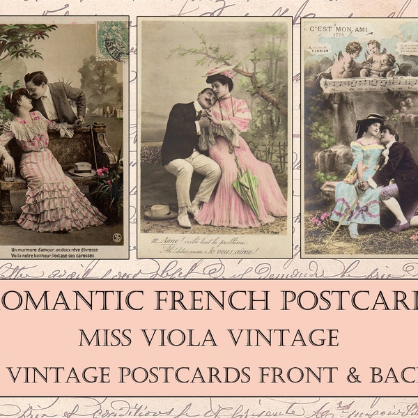 ROMANTIC FRENCH POSTCARDS - Vintage French Postcards, Printable Postcards, Valentines, Romantic Postcards