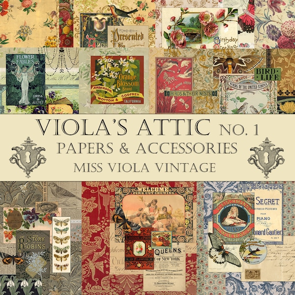 VIOLA'S ATTIC No. 1 - Vintage Papers & Accessories, Collage Papers, Vintage American, Ephemera, Vintage Natural History, Vintage Patterns