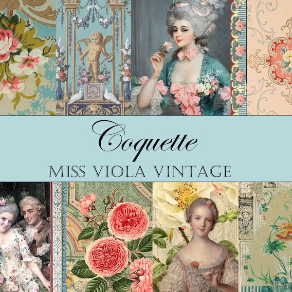 COQUETTE -  A Feminine and Romantic French Digital, French Floral Papers, Ephemera, Vintage French, Shabby Chic, Postcards, Tags, Valentines