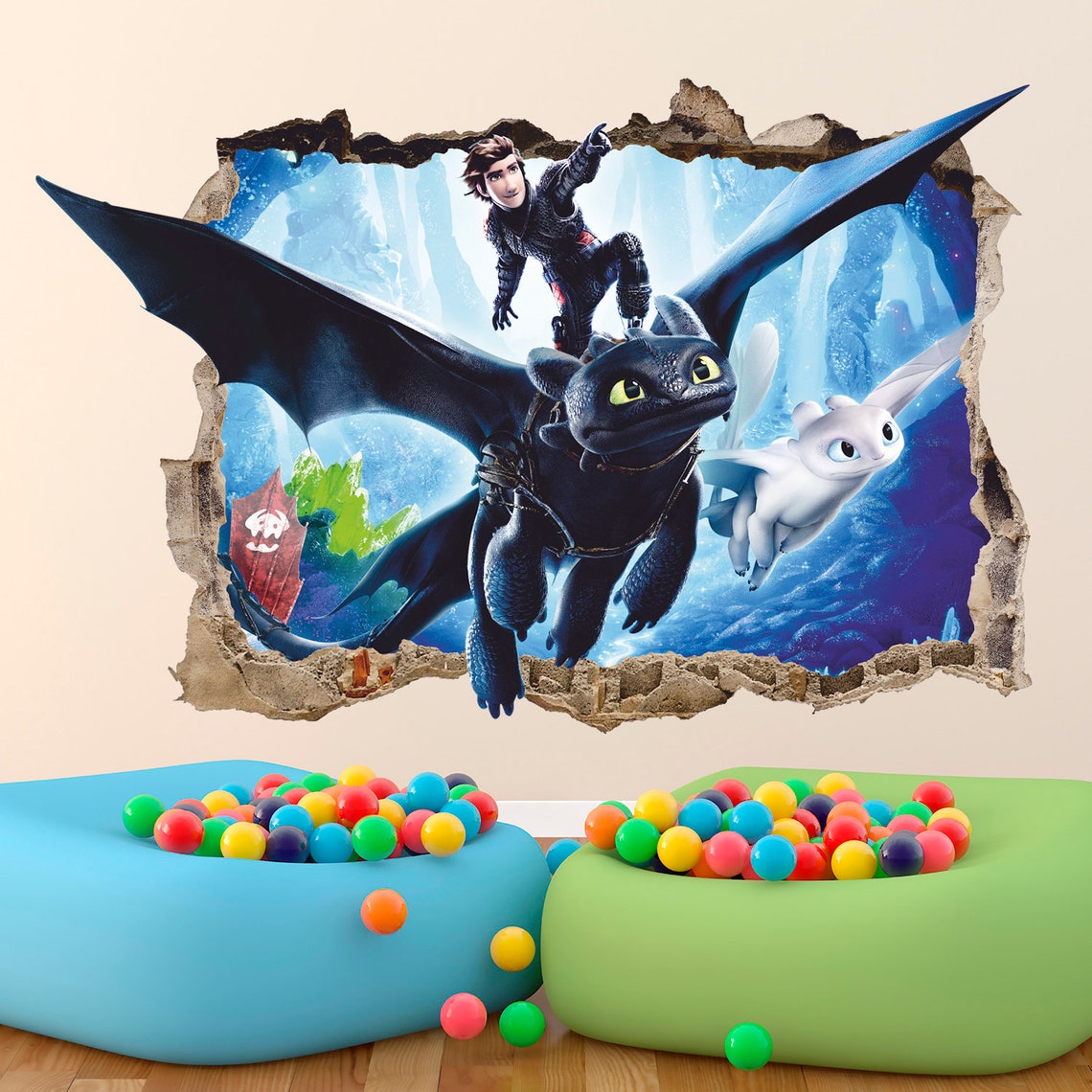 How to Train Your Dragon 3D Wall Decal Toothless Light Fury Etsy
