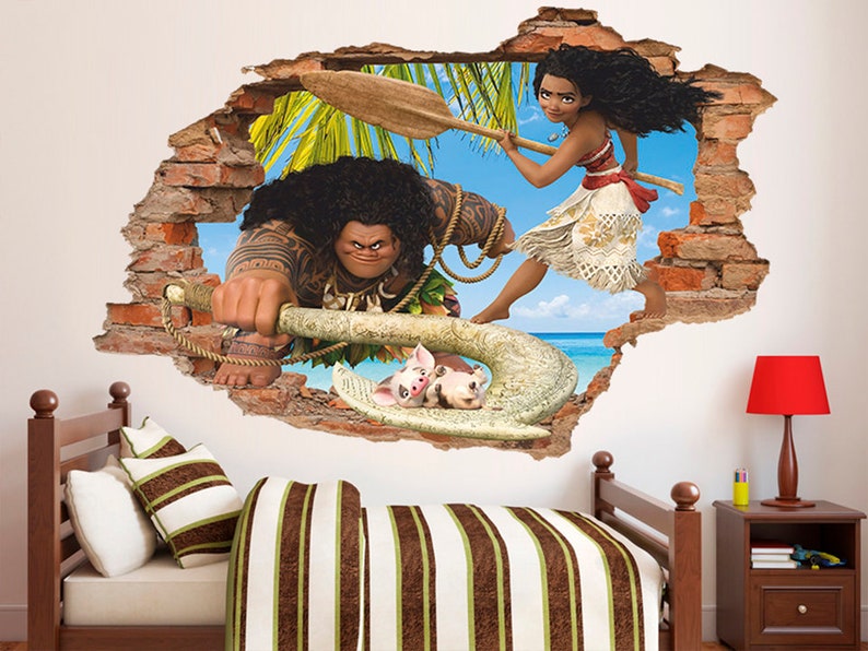 Moana 3D Wall Decal, Moana and Maui Wall Sticker, Removable Vinyl Sticker, ...