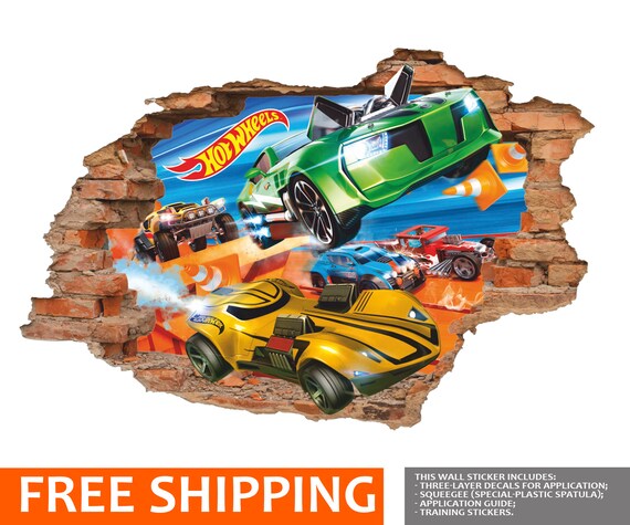 Hot Wheels 3d Wall Decal Toys Wall Sticker Cars Removable Vinyl Sticker Wall Art Children Cartoon Decor