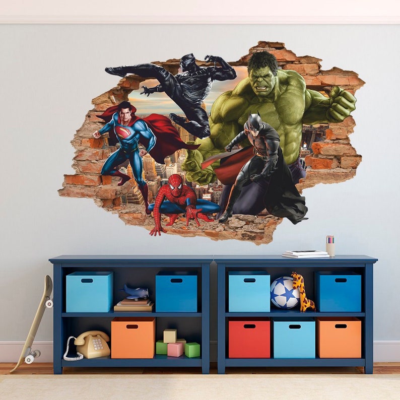 Marvel Heroes 3d Muraux Sticker Mural Autocollant Amovible Etsy