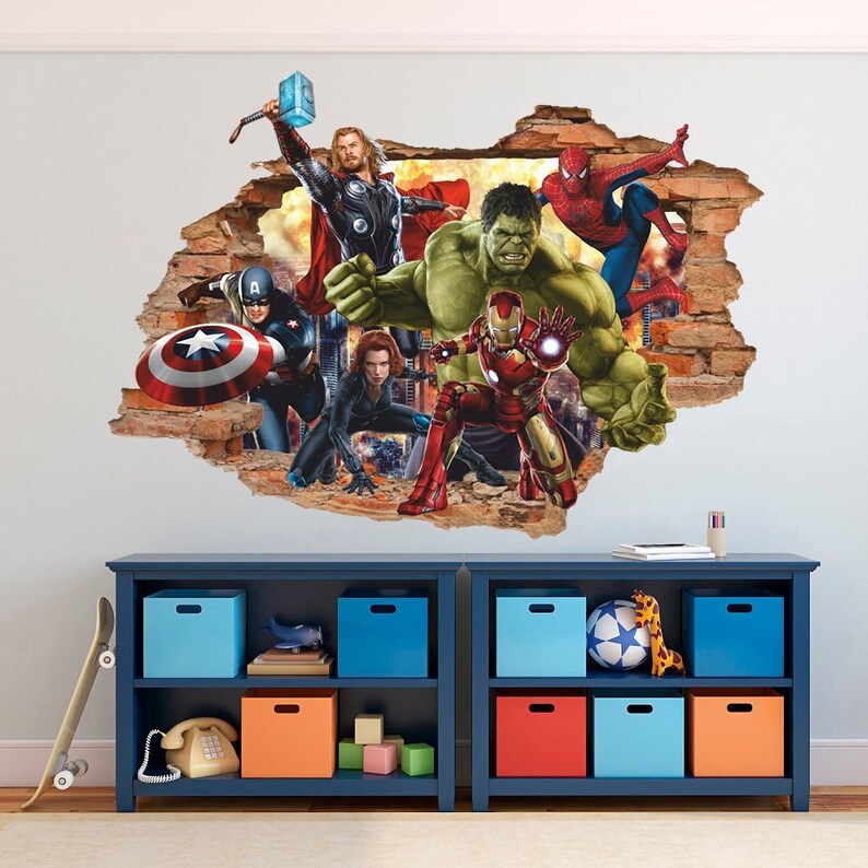 Marvel Heroes 3D Wall Decal Cartoon Wall Sticker Removable Etsy
