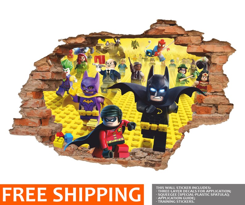 Lego Batman Lego 3D Wall Decal Removable Vinyl Sticker Children Cartoon Decor Wall Art Toys Wall Sticker