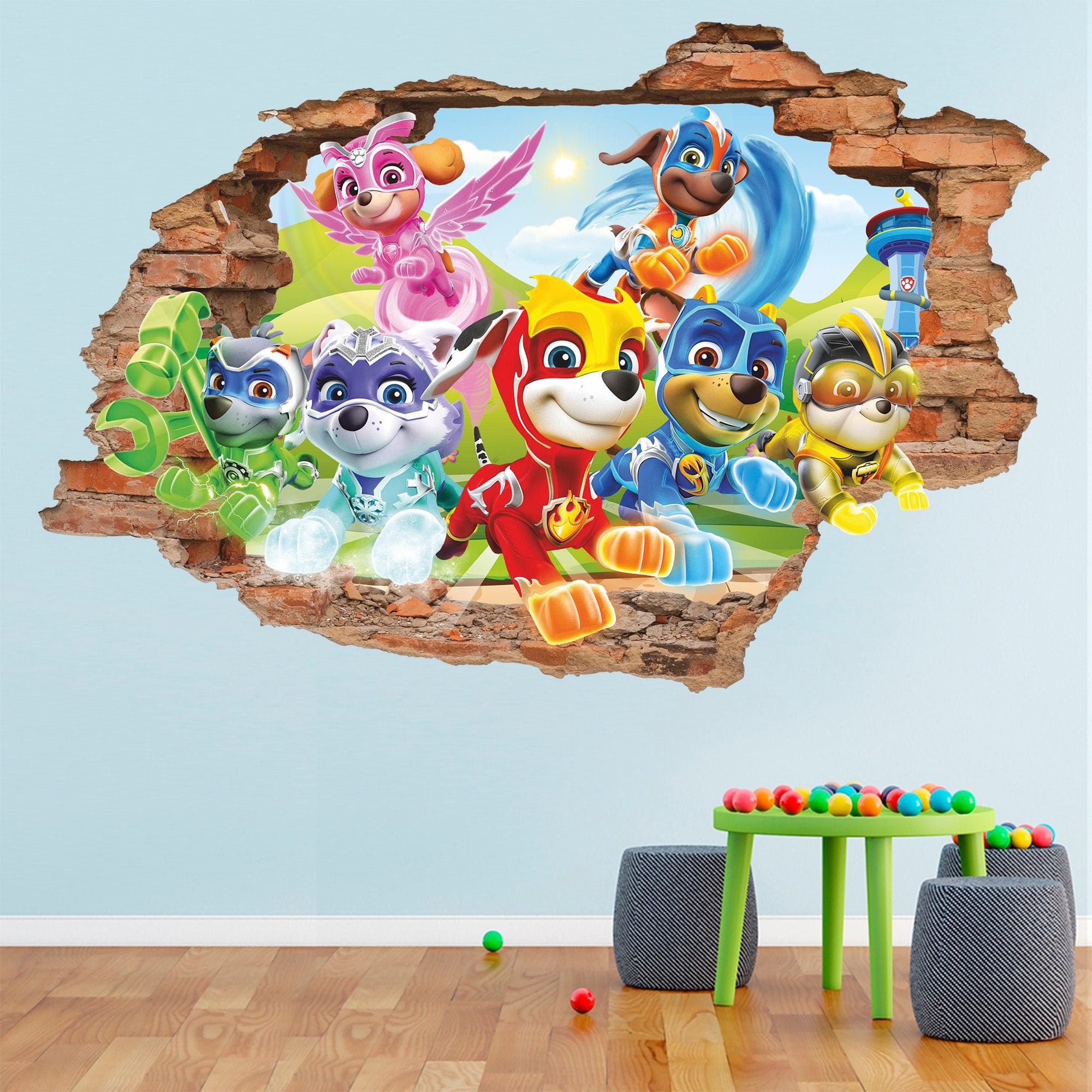 Mega Pups 3D Wall Decal PAW Patrol Wall Sticker Mighty Pups Etsy