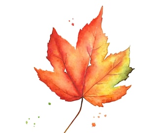 Autumn Leaf Watercolor Painting| Fall Leaf Watercolor, Botanical Painting, Fall Leaf Print, Fall Maple Leaf Painting, Nature Wall Art