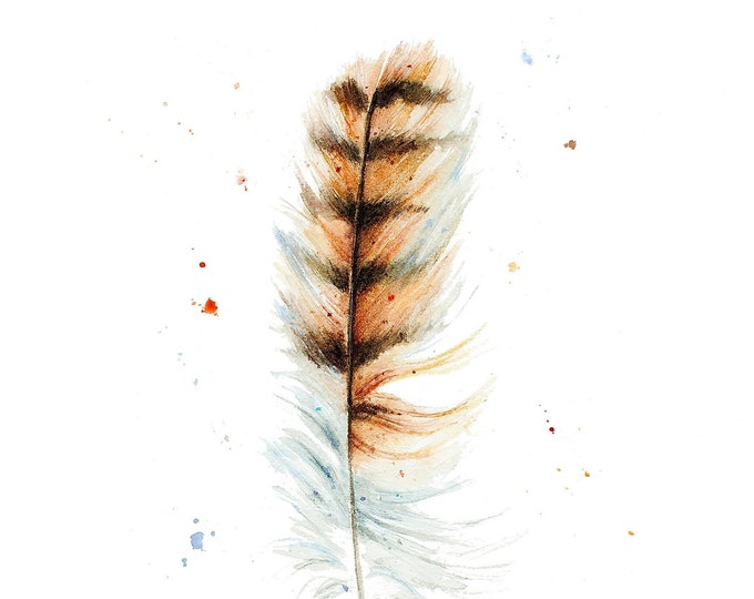 Feather Print | Owl Feather Watercolor Print, Feather Artwork, Feather Watercolor, Owl Feather Art, Bird Feather Gift, Boho Minimalist Art