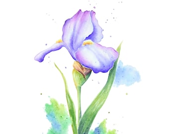 Purple Iris Watercolor Print: Floral Garden Wall Art