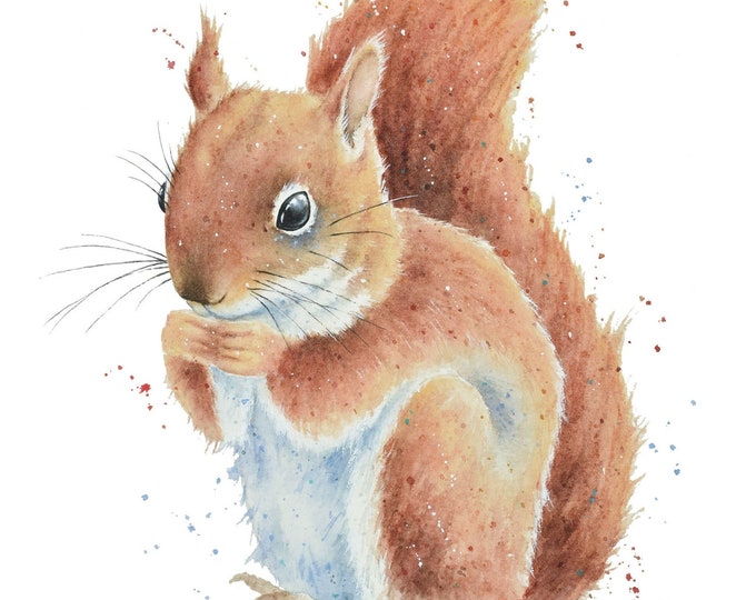 Squirrel Watercolor Print| Squirrel Painting, Young Squirrel, Wildlife Watercolor, Artwork, Animal Painting, Cabin Home Wall Art Decor, Gift
