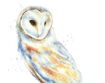 Barn Owl Watercolor | Owl Painting, Owl Print, Owl Watercolor, Wildlife Art, Bird Artwork, Barn Owl Art, Owl Artwork, Owl Illustration, Gift