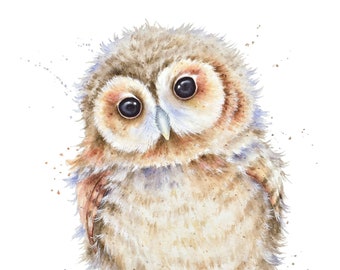 Adorable hand drawn baby owl nursery print One of a mix and match print series of baby animals and iconic design colour backgrounds.