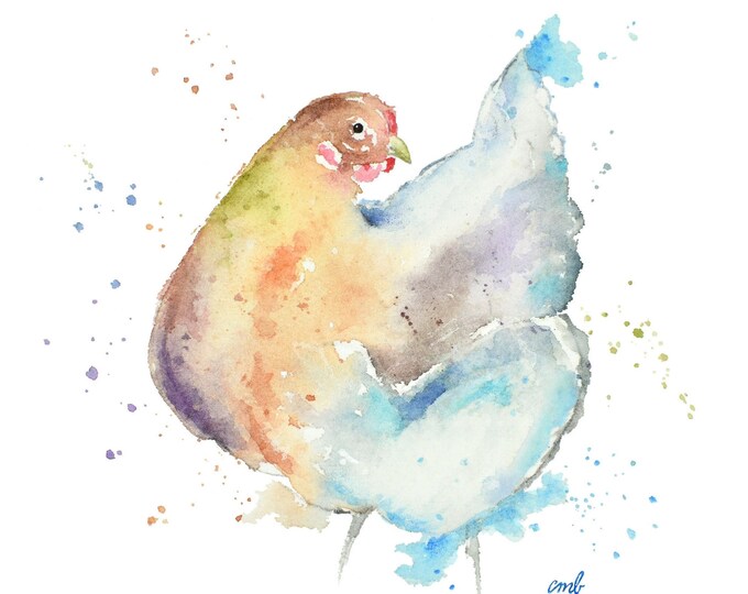 Chicken Watercolor Print| Chicken, Painting, Hen, Farm, Animal, Bird, Wall Art, Home Decor, Colorful Tiny Wall Art, Square Frame Kitchen Art