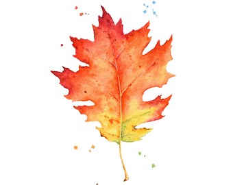 Autumn Oak Leaf Watercolor Painting: Fall Nature Art Print