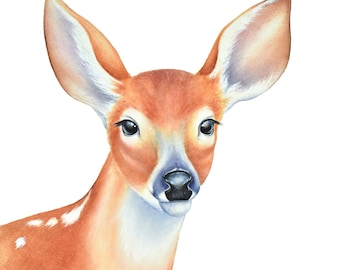 Fawn Watercolor Print: Baby Deer Nursery Wall Art