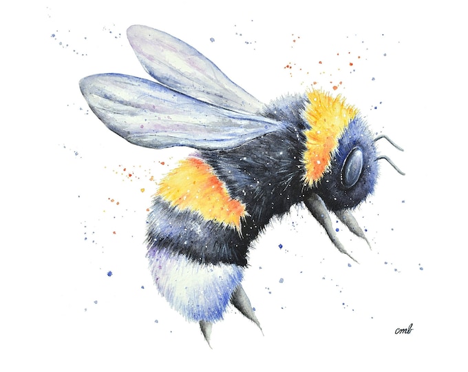 Bee Watercolor Print| Bee Watercolor, Bumblebee Painting, Bee Print, Bumblebee Tiny Mini Art, Bee Illustration, Bee Artwork, Save the Bees,