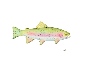 Rainbow Trout Watercolor Art Print: Fly Fishing Decor