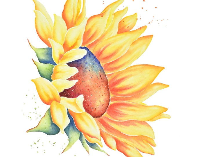 Sunflower Watercolor Painting by Christy Barber | Sunflower Artwork, Wildflower Tiny Mini Home Decor, Flower Wall Art Print, Bestie Mom Gift