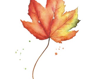 Autumn Maple Leaf Watercolor Painting: Botanical Fall Wall Art