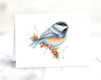 Winter Bird Watercolor Card Set | Blank Note Cards, Mixed Bird Art Stationery Gift, Chickadee, Barred Owl, Nuthatch, Northern Cardinal, Gift