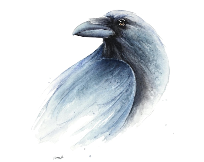Raven Study Watercolor Print by Christy Barber | Crow Miniature Art Print, Bird Watercolor Painting, Blackbird Artwork, Raven Art Wall Decor