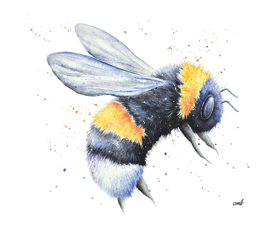 Bee Watercolor Print Bee Watercolor, Bumblebee Painting, Bee Print