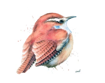 Wren Watercolor Print by Christy Barber | Bird Watercolor Print, Wren Watercolor Painting, Bird Print, Tiny Mini Square Art Decor, Nursery