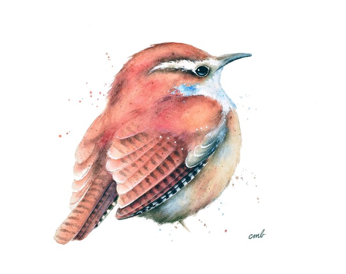 Wren Watercolor Print by Christy Barber | Animal Watercolor Painting, Bird Lovers Print, Miniature Square Art Decor, Cute Wall Art, Nursery