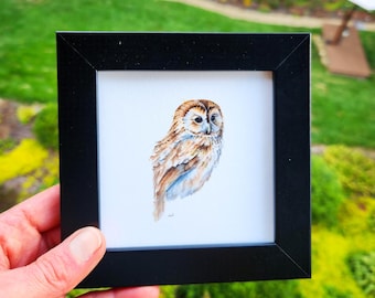 Framed Tawny Owl Watercolor Print: Nature-Inspired Wall Art