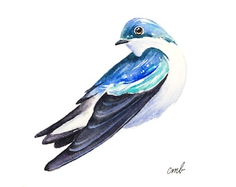 Swallow Square Watercolor Painting: Miniature Bird Art