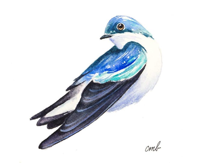 Swallow Square Watercolor Painting: Miniature Bird Art