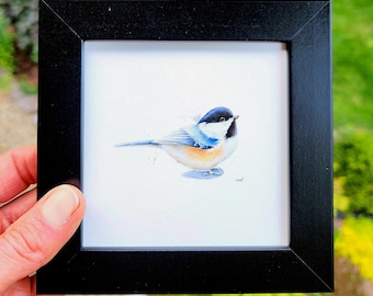 Framed Chickadee Watercolor Print: Songbird Illustration, Ready to Hang