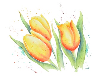 Yellow Tulip Watercolor Print: Spring Flower Wall Art