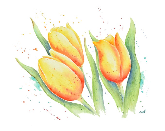 Yellow Tulip Painting| Tulip Watercolor Print by Christy M. Barber, Flower Wall Art, Floral Wall Decor, Spring Garden Flowers, Tulip Bulbs