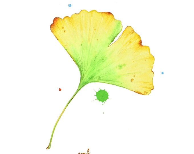 Ginkgo Leaf Watercolor Painting| Leaf Artwork Home Decor, Tiny Mini Fall Leaf Wall Art, Autumn Decor Maple Oak Aspen Leaf, Nature